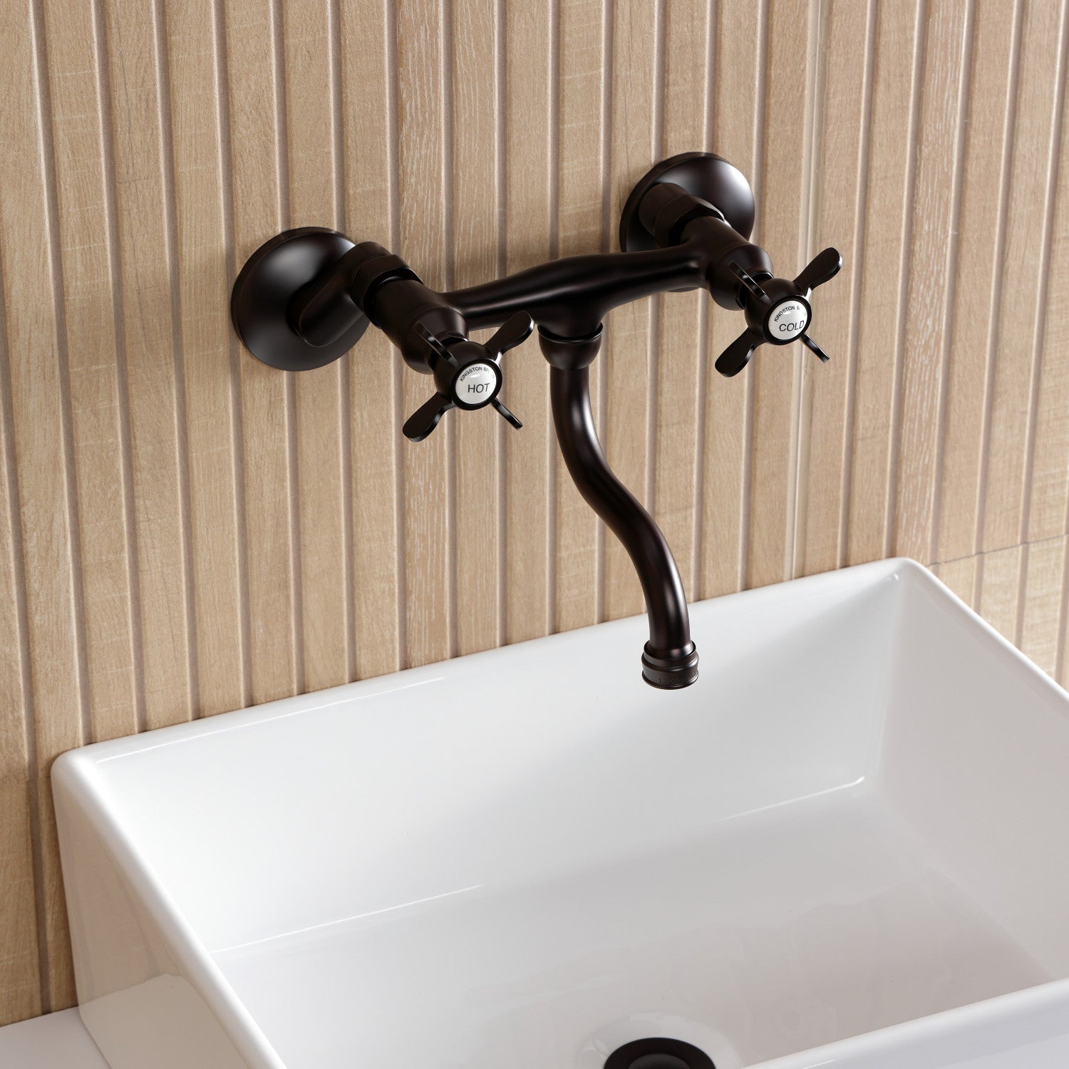 Kingston Heirloom KS2115BEX - Essex Double-Handle 2-Hole Wall Mount Bathroom Faucet, Oil Rubbed Bronze — thumbnail 2